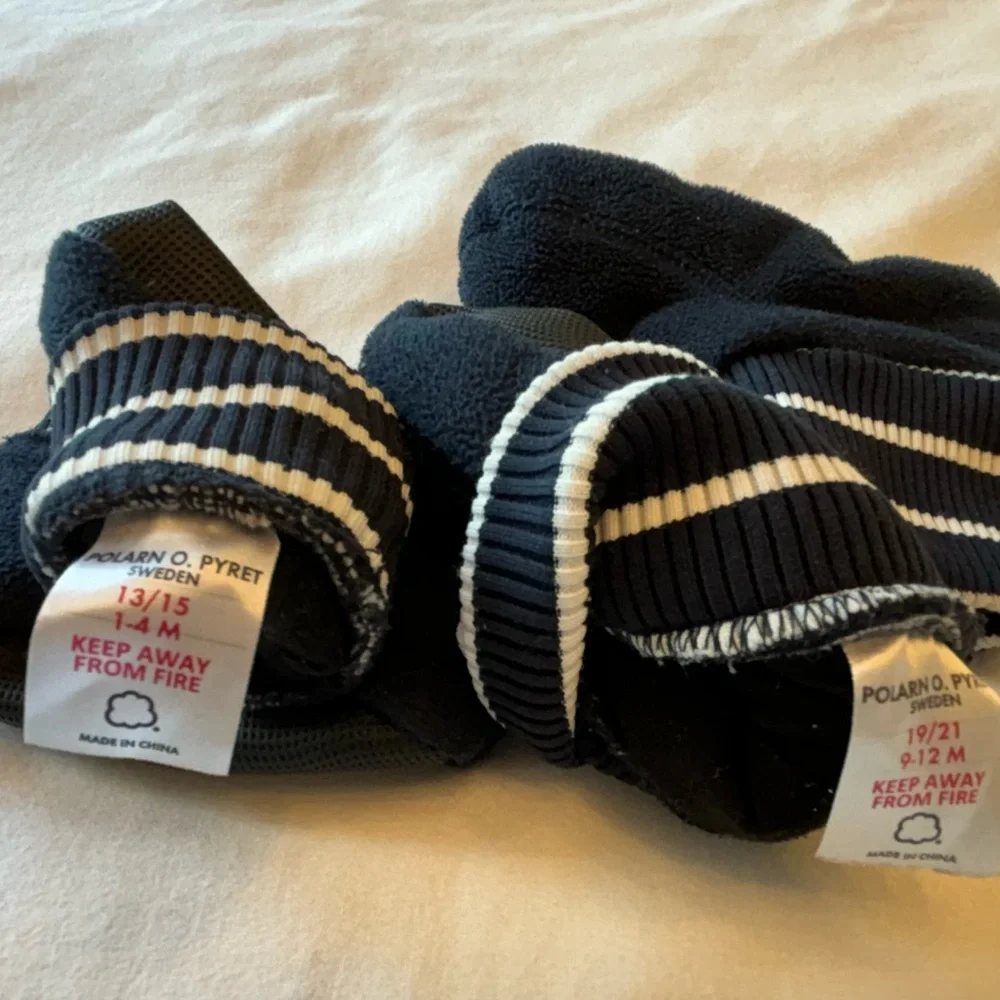 Polarn O. Pyret fleece boots, 2 pairs, sizes 1-4 months & 9-12 months